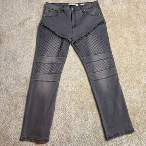 Street Jeans Mens 38x32 Gray Moto Biker Flex Skinny Quilted Zip Denim Pants